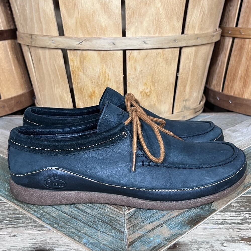 Chaco Pineland Moc Black Nubuck Leather Lace-Up Moc Loafer Shoes Womens Size 9.5